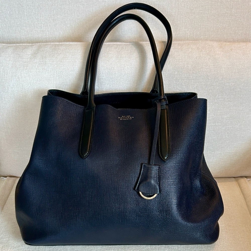 🔥 Smythson Panama cross-grain leather business shoulder bag - navy